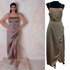 Zara mink brown satin effect midi slip dress Sz XL